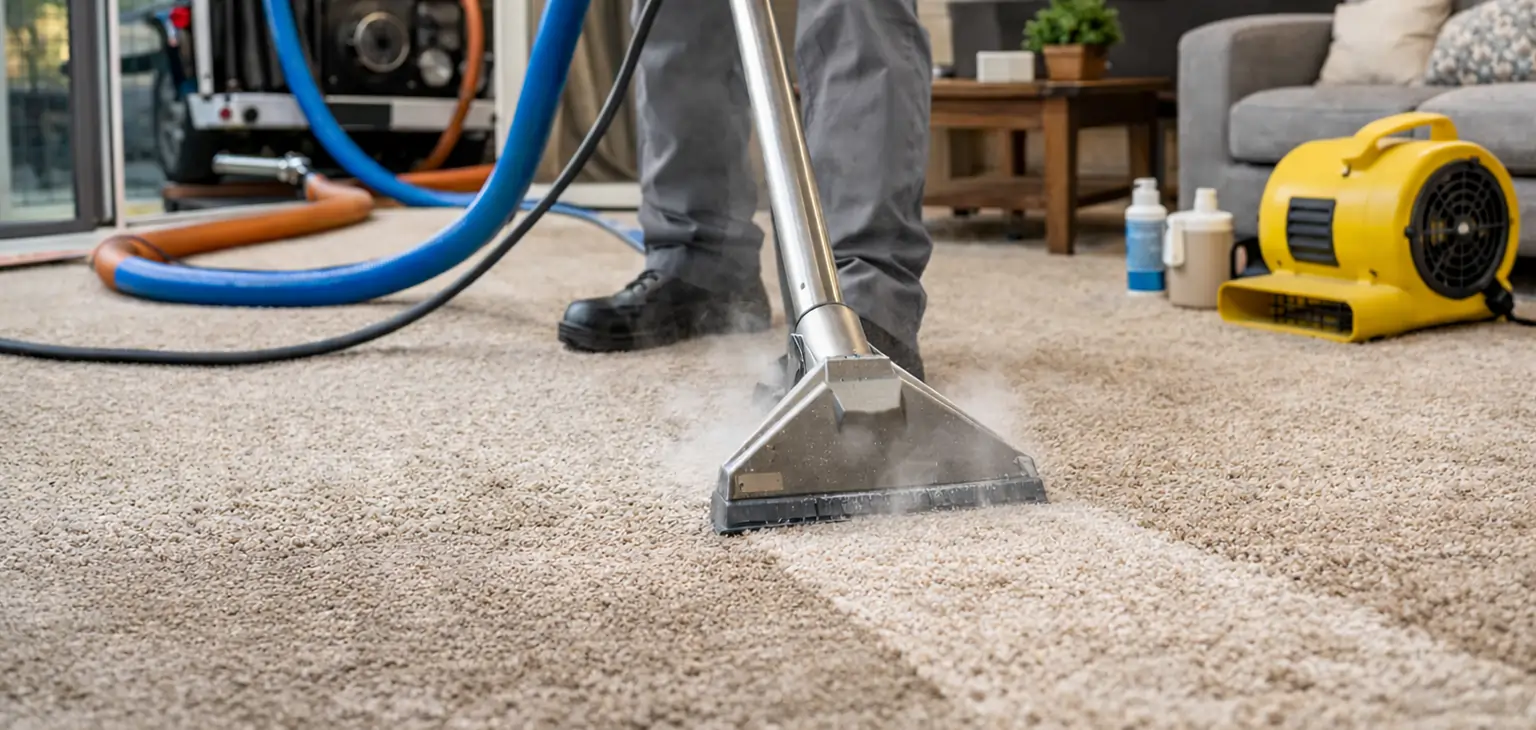 deep carpet cleaning process using hot water extraction in Katy TX